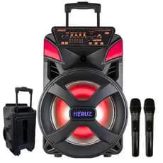 Caixa de Som Amplificada Grande 2000W PMPO + 2 Microfones Sem Fio