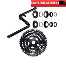 Kit Pedivela Monobloco Preto + Coroa Engrenagem Tripla + Movimento Central 45mm Esferado Centro