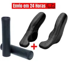 Bar End Emborrachado Chifrinho Ergonômico Anatômico + Manopla Silicone Preta Espuma Gel Macia e Resistente