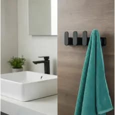 Suporte Cabideiro de Parede Preto Branco 4 Ganchos Porta Toalha Bolsa Casaco Organizador Banheiro Quarto Cozinha