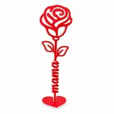 Rosa Decorativa 3D com Base Coração Presente Dia das Mães Lembrança Criativa Mãe Decoração Moderna Lembrancinha