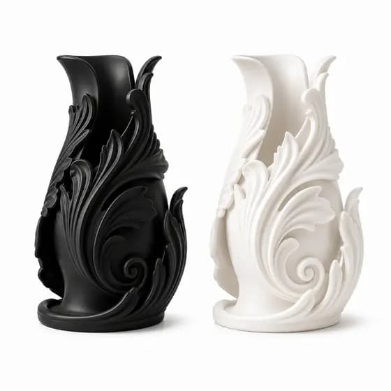 Vaso Decorativo Moderno Escultural Minimalista Luxo Elegante Preto Branco Fosco Luxo