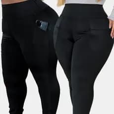 Kit 2 Legging Feminina Bolso e Zíper Plus Size Cós Alto Malha Grossa Suplex Power Modeladora M/G4