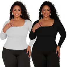 Kit 2 Blusas Plus Size de Manga Comprida feminina Inverno Casual Chique Até G4