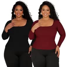 Blusinha Plus Size de Manga Longa Feminina Inverno Casual Chique até G4