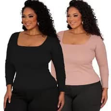 Kit 2 Blusas Canelada Inverno de Manga Longa Plus Size Elegante Casual GG ao G4