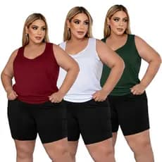 KIT 3 Regatas Feminina Dry Fit Premium Plus Size Confortável, Respirável Ideal para Academia Treino