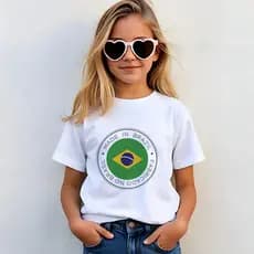 Camisa Brasil Camiseta Unissex Infantil Juvenil Estampada Copa Mundo Algodão Respirável Confortável