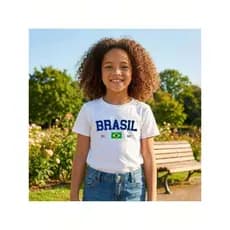 Camiseta Infantil Unissex Brasil Copa Camiseta Comemoração Seleção Moda Menino Menina Confortável