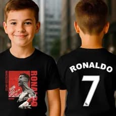 Camiseta Infantil Cristiano Ronaldo CR7 Futebol – Estampa GOAT | Camiseta Masculina/Unissex