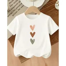 Camiseta Algodão Camisa Infantil Estampada Feminina 3 Corações Passeio Lazer