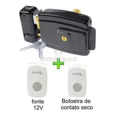 Fechadura Aglinha 12v + Fonte 12v + Botoeira