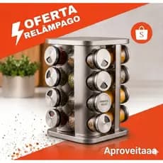 Porta Tempero Giratório 16 Potes De Vidro 360° em Inox – Condimentos Armazenador