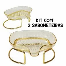 Kit 2 Saboneteiras De Pia Acrílico Luxo Com Suporte De Metal Dourado