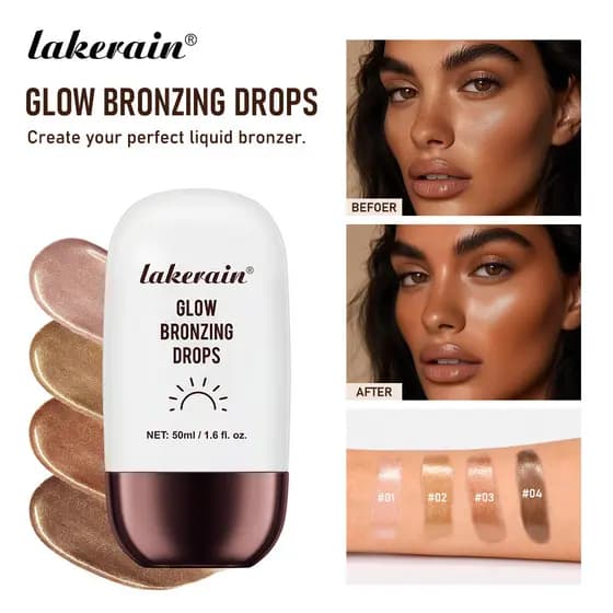 Lakerain Glow Bronzing Drops For Flawless Skin & an All Day Radiant , Maquiagem De Tom De Pele Escura De Bronze , Complexo Natural Sunkissed