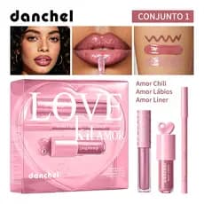 Danchel Love Lip Kit 3 Unidades De Conjunto De Maquiagem Labial , Delineador À Prova D'água De Longa Duração + Esmalte B