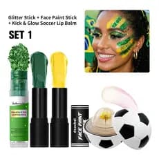 Lakerain Soccer Lip Balm & Fan Kit-Conjunto De Pintura Facial Colorida De Equipe À Prova De Suor E Bastão De Brilho , Ma