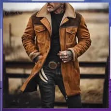 Comfortable Men Outerwear Jacket Men's Vintage Suede Motorcycle with Plush Lapel Long Sleeves Zipper Front Large Pockets