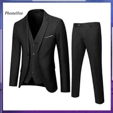 3d Draping Effect Suit Men Set 3pcs Slim Fit – Formal Wedding Tuxedo Jacket Vest Pants Business Office Outfit Solid Co