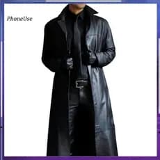 Solid Color Men Jacket Faux Leather Men's Trench Coat Windproof Slim Fit Long Sleeve Streetwear Turn-down Collar Outerwe
