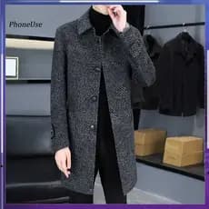 Mid-length Coat Simple Design Men's Woolen Long Single-breasted Lapel Overcoat with Pockets Casual Outerwear for Daily W