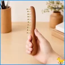 【TS】Escova De Massagem De Cobre, Pente Gua Sha Com Cabo De Madeira E Bolas De Latão , Ferramenta Massageador Facial