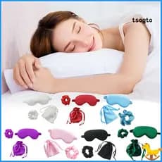 【TS】Conjunto De Máscara De Dormir De Cetim De Seda Com Contorno Ajustável E Bolsa De Armazenamento Avião Portátil Par