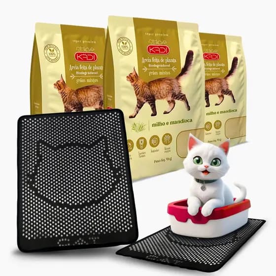 Kit 3 Areia Kadi Grãos Mistos 4Kg E Coletor de Areia Mypetone