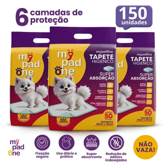 Kit 3 Tapete Higiênico 150 Unidades Premium My Pad One Slim 60x50 cm
