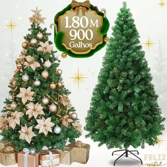 Árvore de Natal Premium 180 cm 900 Galhos Super Cheia Grande Luxo Decoração de Natal