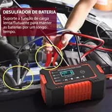 Carregador de Bateria com Fio para Carro e Moto 12V Emergência Automotiva