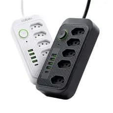 Régua Extensão de tomada 5 tomadas filtro de linha com 4 usb 1 USBC  com cabo de 1.90 cm /5m Bivolt
