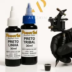 Tinta Profissional para Tatuagem Power Ink Preto Tribal Preto Linha 30ml Traço Precisos Alta Fixação