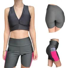 Conjunto Top e Bermuda Fitness Confortavel Academia com Bolsos