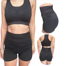 Conjunto Yoga Basic Cropped Regata Short Canelado para malhar Fitness Academia Treino Cintura Alta