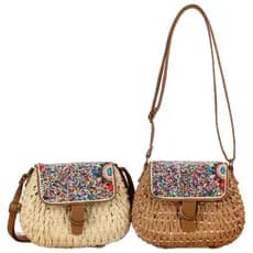 Bolsa de Palha com Aba Bordada - Estilo Boho Chic