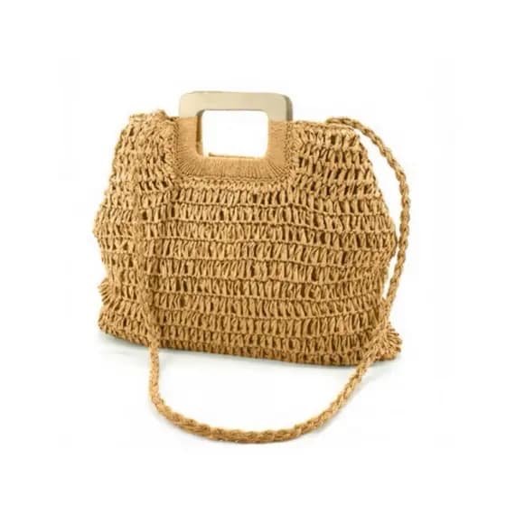 Bolsa feminina de palha saco grande de praia de mão e com alça transversal verão praia piscina