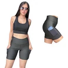 Conjunto Top e Bermuda Fitness Confortavel Academia com Bolsos academia treino