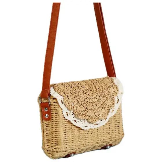 Bolsa Transversal de Palha com Alça de Couro Sintético – Estilo Boho Chic 🌾👜