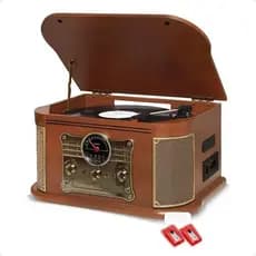 Vitrola Toca Discos De Vinil Antigo Retrô Cassete Bluetooth USB CD MP3 Rádio Bivolt +02 Agulhas Rubi