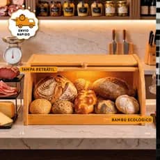 Porta Pão Francês Bambu Retrátil Armazenador Pães Bolos Panetones Caixa Organizadora de Pão de Forma