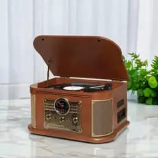 Vitrola Toca Discos De Vinil Antiga Retrô Cassete Bluetooth USB CD MP3 Radiola Som Bivolt Portátil