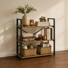 Estante De Aço Industrial Organizador 03 Prateleiras Madeira MDF Multiuso Decorativa