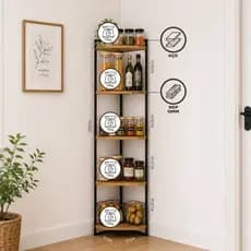 Estante De Canto Aço Industrial Organizador Triangular 5 Prateleiras Madeira MDF Multiuso Decorativa