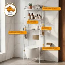 Organizador De Banheiro Rack Vaso Sanitário Estante Multiuso Aço Lavanderia com Prateleira
