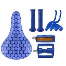 Kit Banco Pedal Manopla Maçaneta Bicicleta Aro 16 Azul