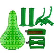Kit Banco Manopla Manete Pedal Bicicleta Aro 16 Verde