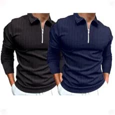 Kit 2 Camisas Gola Polo Manga Longa Blusa Masculina Ziper