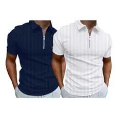 Kit 2 Camisa Polo Manga Curta Com Ziper Gola Polo Masculina