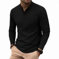 Camiseta Masculina Manga Longa Raglan Modelo Henley Premium
